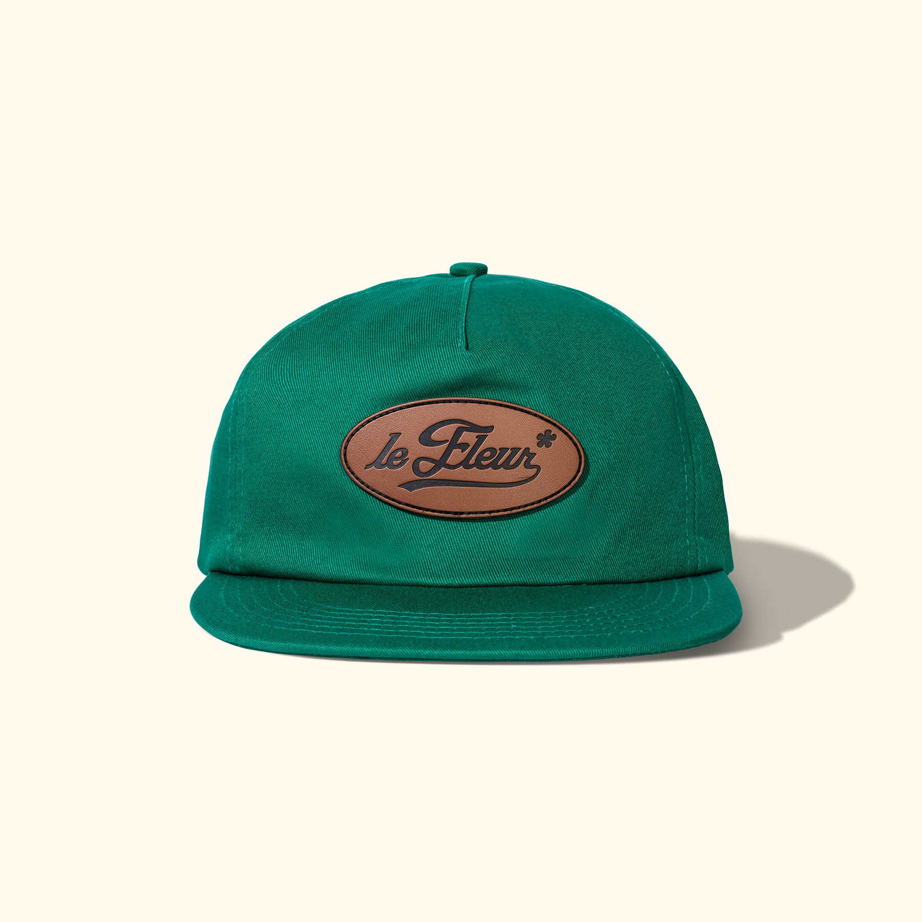 Leather Patch 5 Panel Hat Green