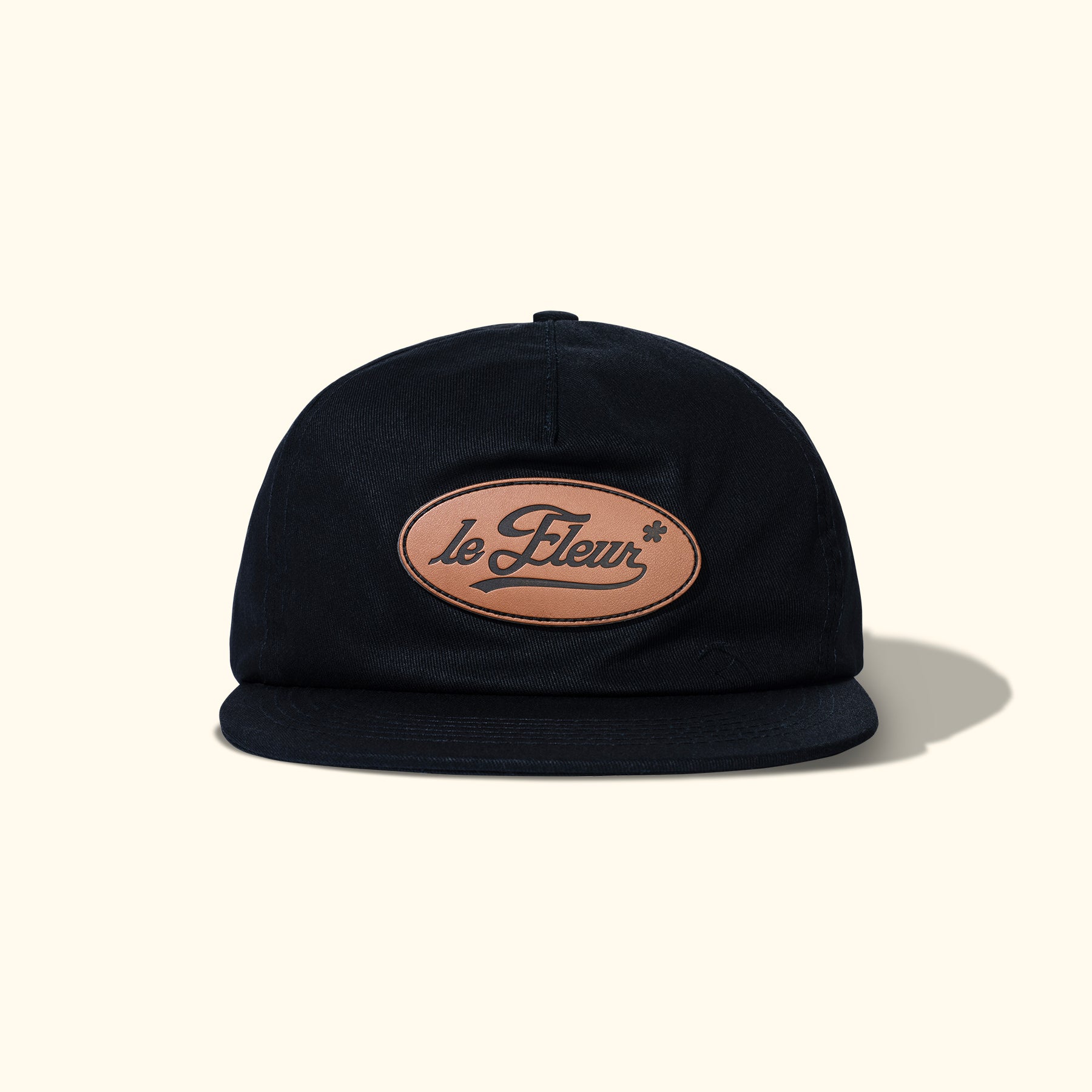 Leather Patch 5 Panel Hat Black