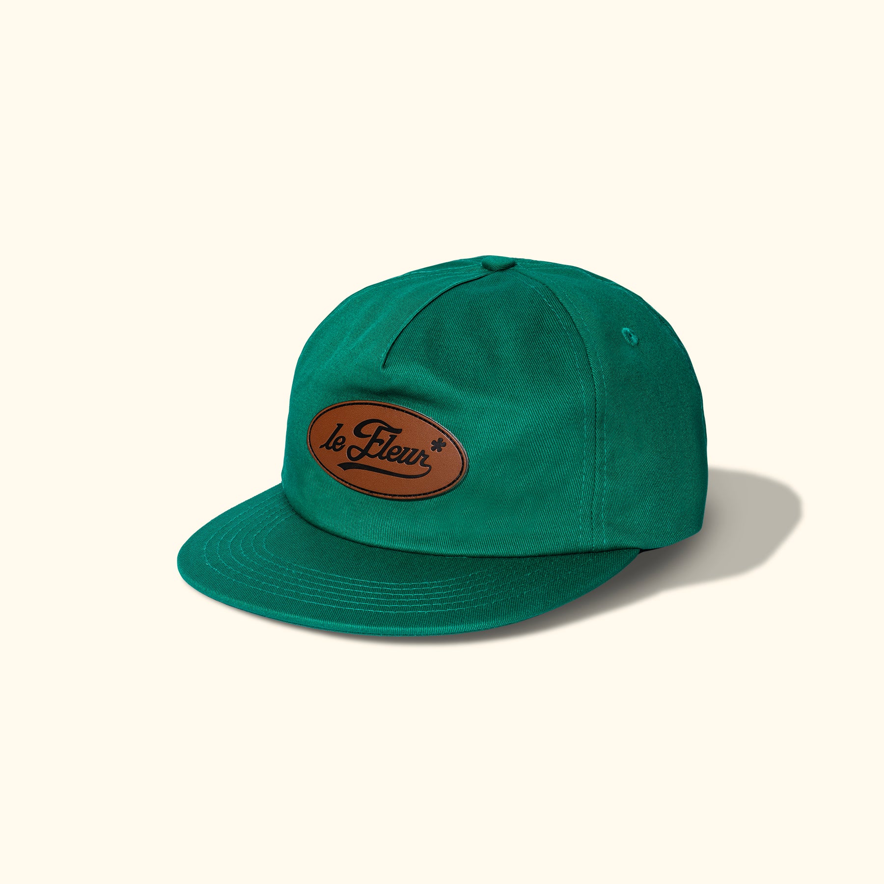 Leather Patch 5 Panel Hat Green