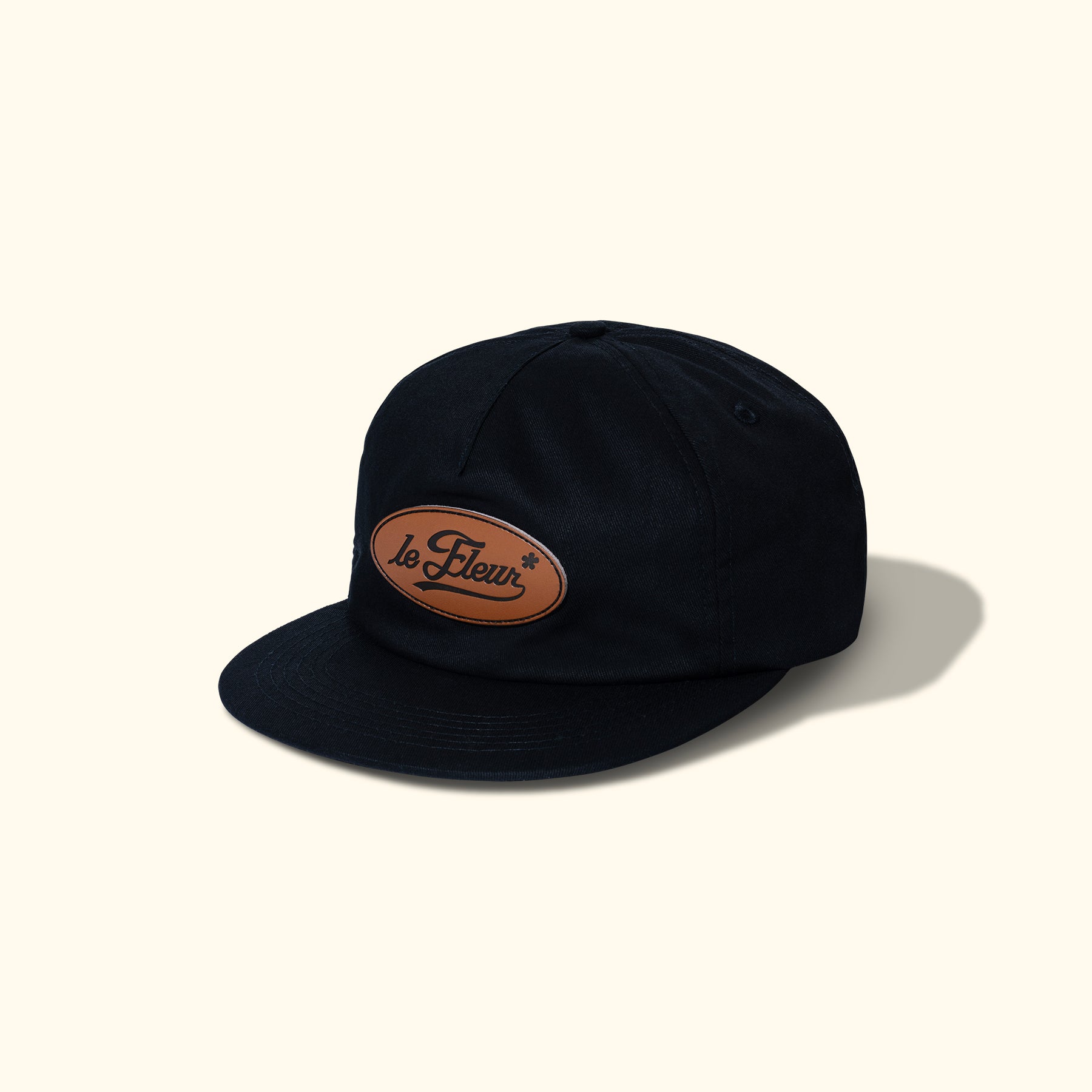 Leather Patch 5 Panel Hat Black
