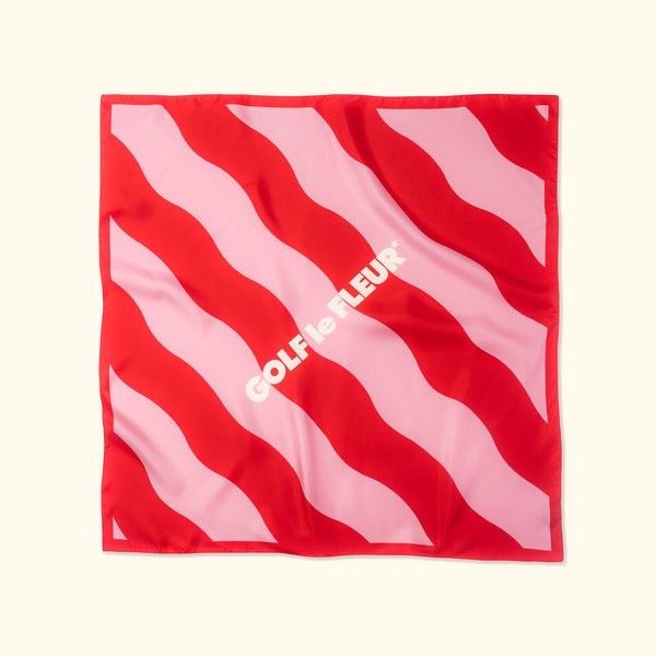 Large Wavy Stripe Silk Scarf Red Golf Le Fleur