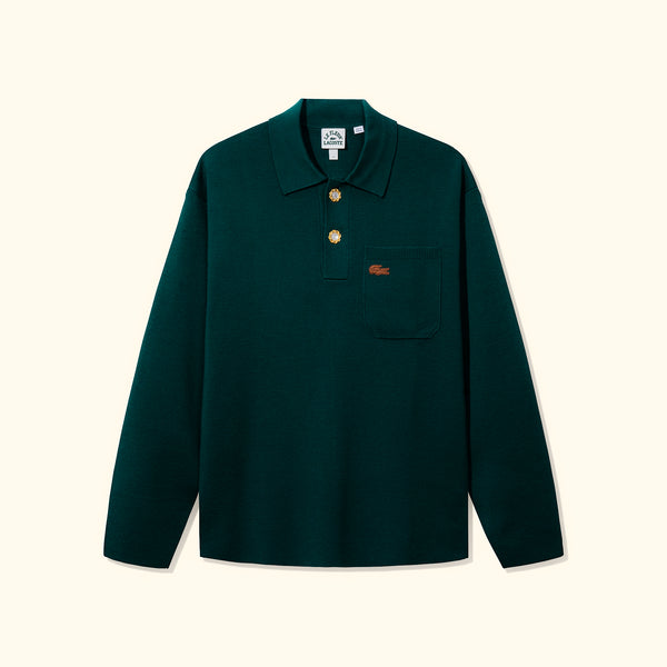 Green Long Sleeve Knit Polo