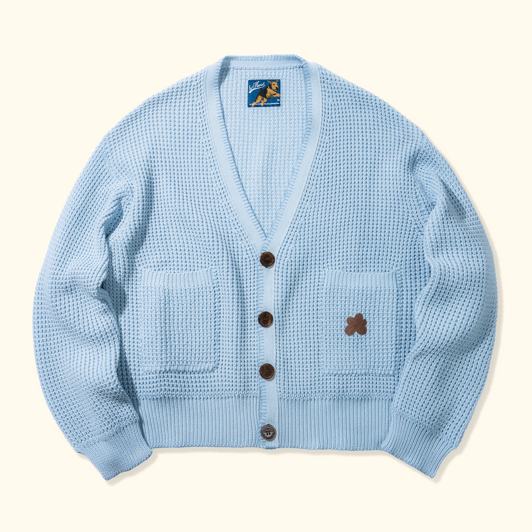 Waffle Knit Cardigan Blue