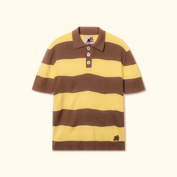 Wavy Stripe Knit Polo Brown